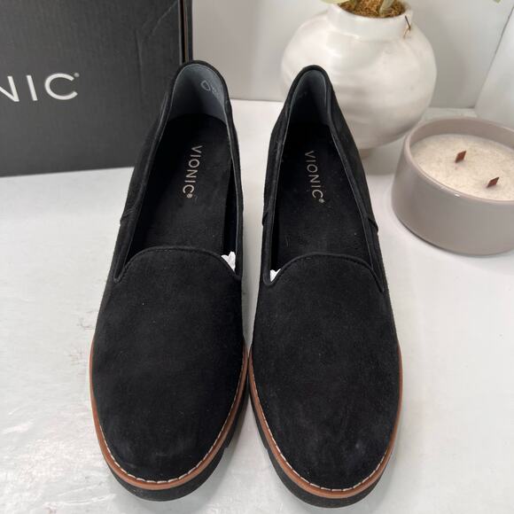 Vionic Willa Wedge Loafers Suede Slip On Black Women's 8.5 NWD Water Repellent - Picture 5 of 12